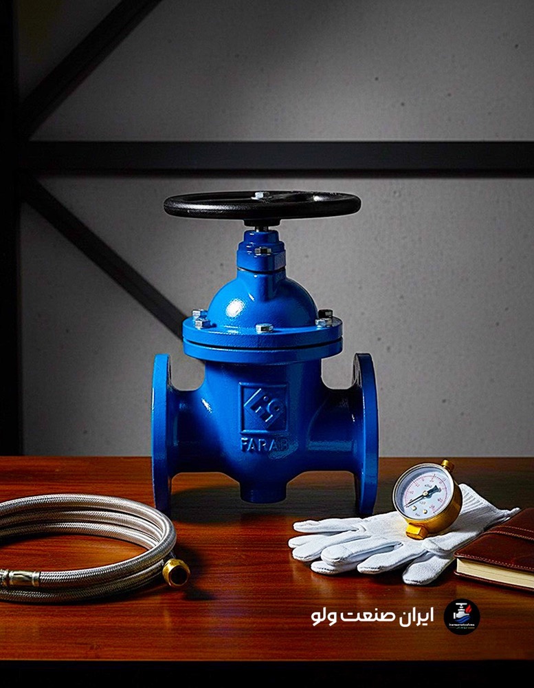 نمای کامل شیرفلکه کشویی فلزی ۲ اینچ فاراب